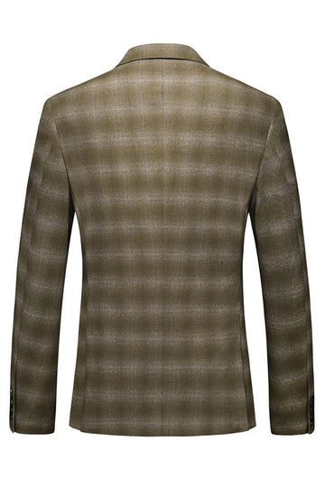 Army Green Striped Peak Lapel 3 Pieces Men's Formal Suits